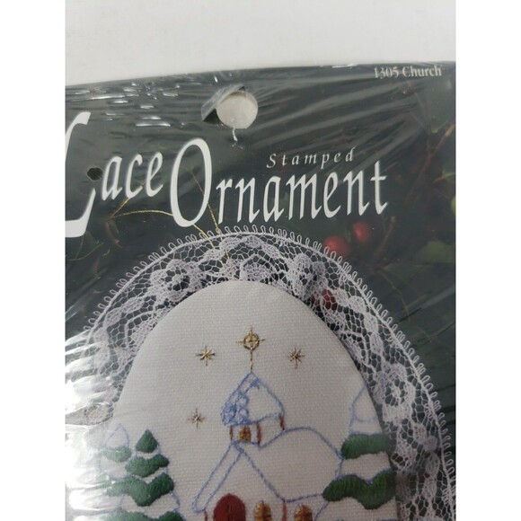 Lace Ornament Kits Stamped VTG 1990s Designs for the Needle Church Snowman NOS - Picture 4 of 16